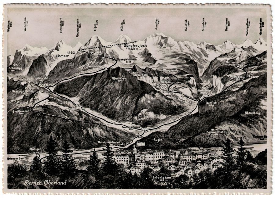 Cartoline postali: Vogelschau-AK Berner Oberland – Usato da Frauenfeld venduto da POML