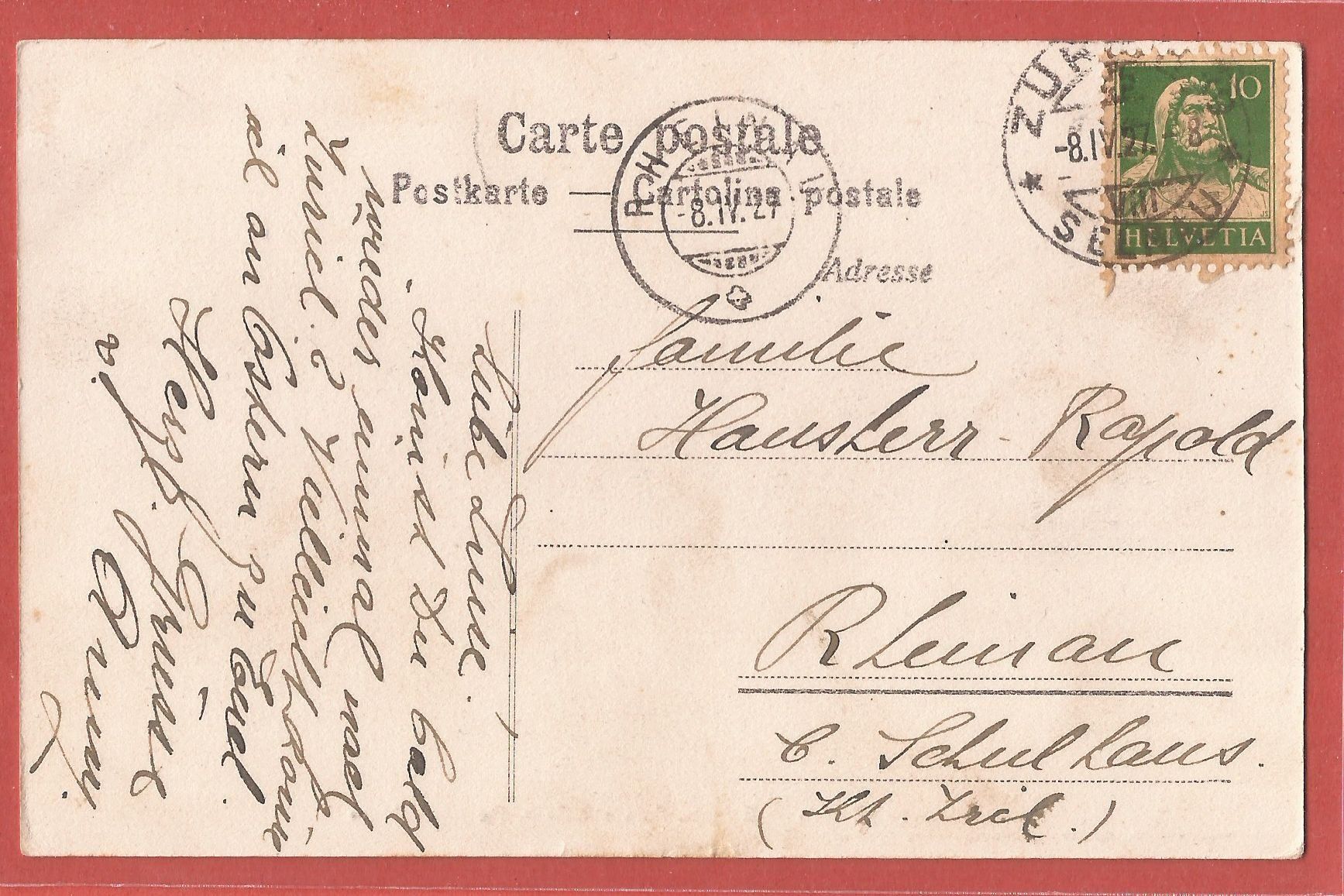 Cartoline postali: Zürich - Eidgenössische Forstschule - 1927 gestempelt – Usato da Fislisbach venduto da Porano 1