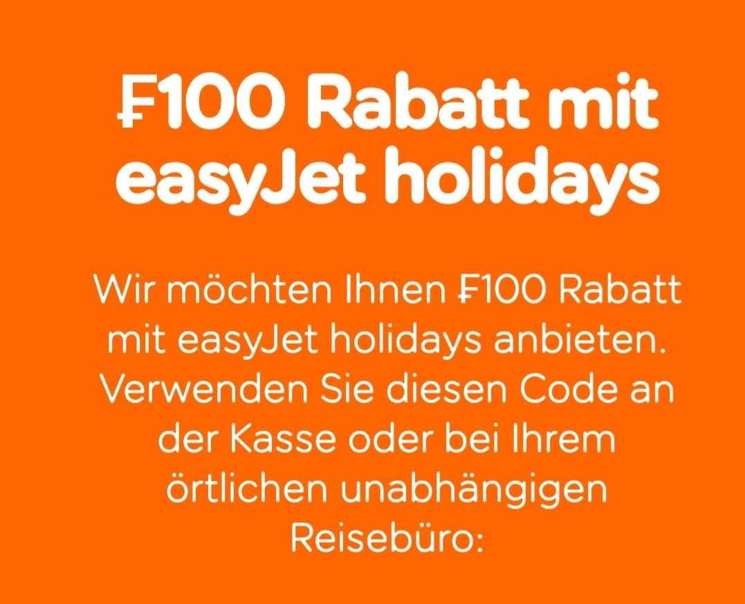Gutscheine: easyJet holidays Fr. 100 Gutschein – Neu und originalverpackt aus Aesch BL von Basilisk27