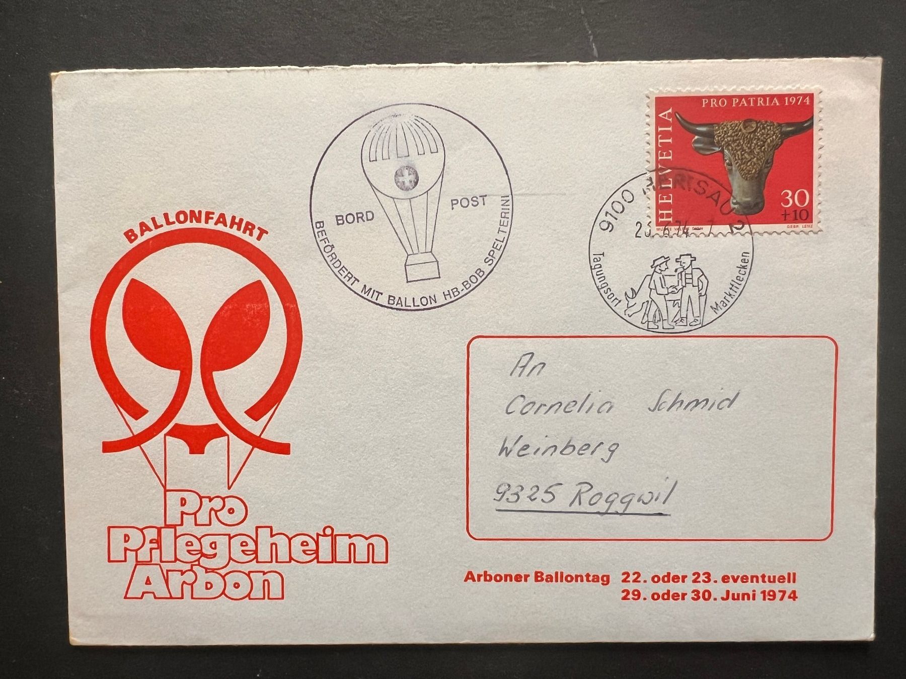 Tutti i francobolli: Ballonbrief 1974 Arbon   (R1) – Usato da Hinwil venduto da Sidi4