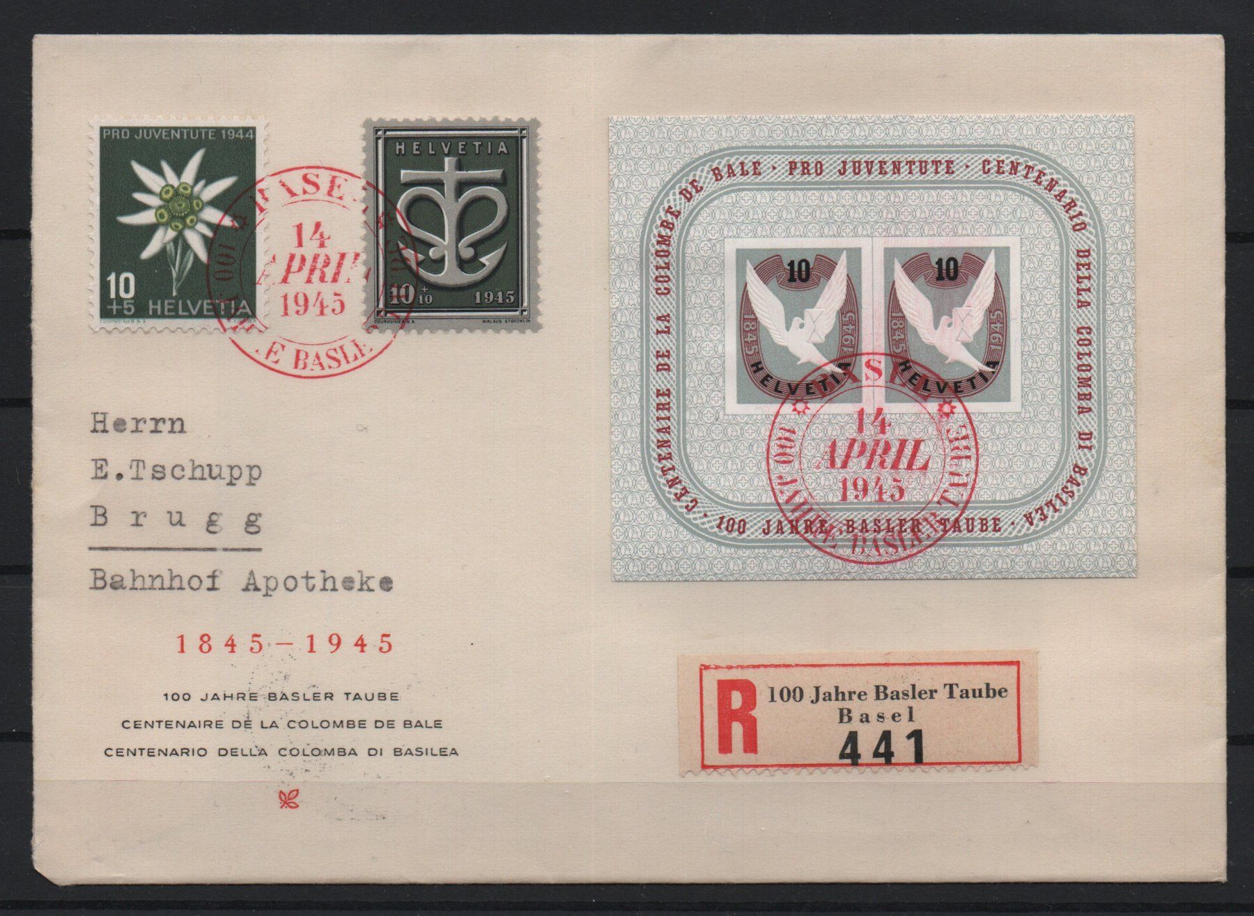 Tutti i francobolli: Basler Taube Block 1945 FDC – Usato da Ebikon venduto da bowito