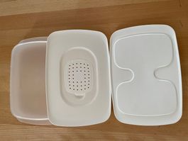 Behälter von Tupperware für Fleisch. und Käse-Scheiben,