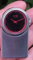 Vintage Clip-Uhr Le Clip Swiss Made – Schwarz/Rot/Silber