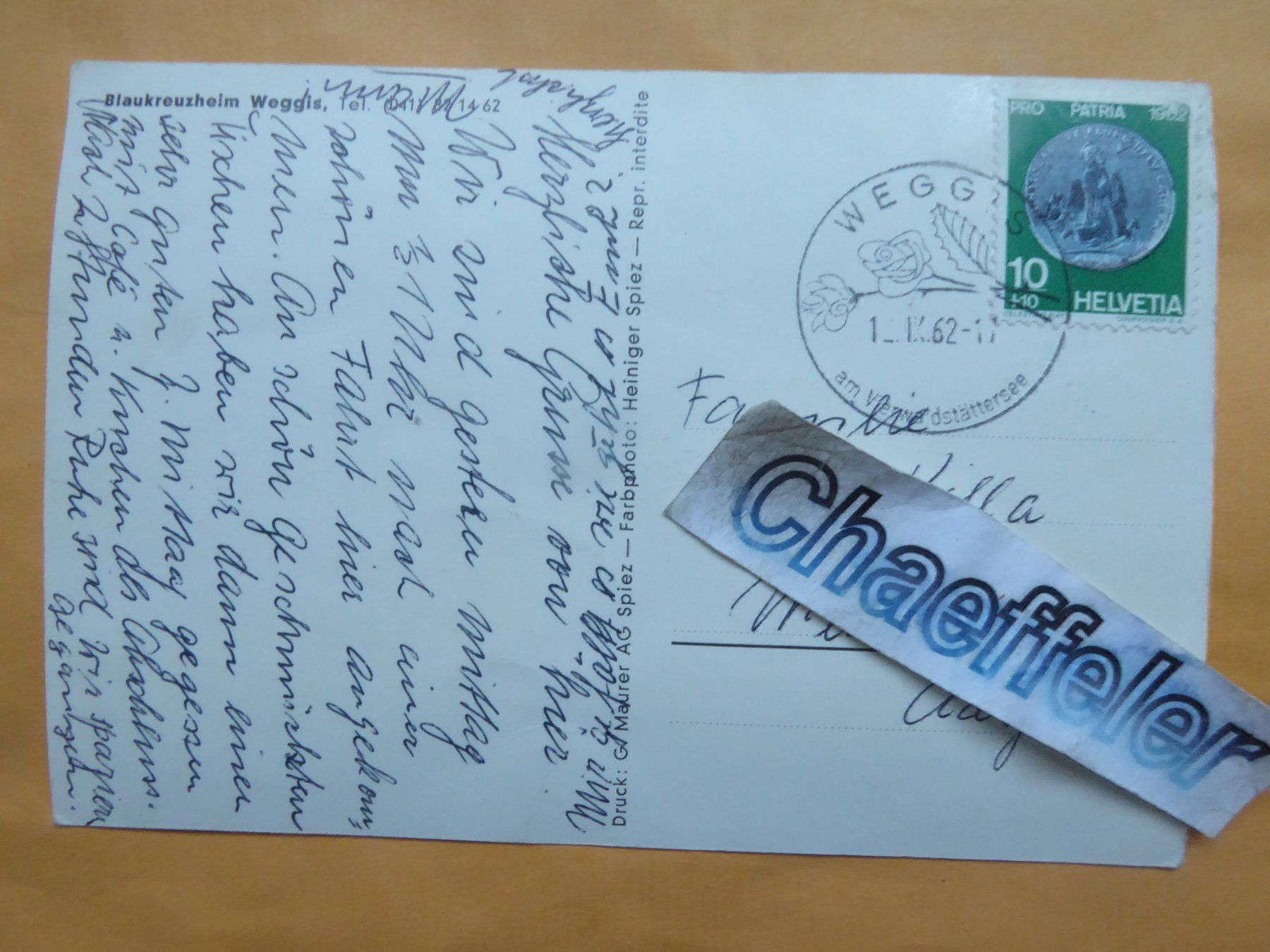 Cartoline postali: 1962 Blaukreuzheim Weggis – Usato da Zürich venduto da Chaeffeler 1