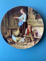 Albert Anker Teller "Mädchen Hühner fütternd" aus Porzellan