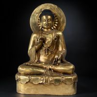 Bronze Buddha sitzend Skulptur Nimbus 60cm