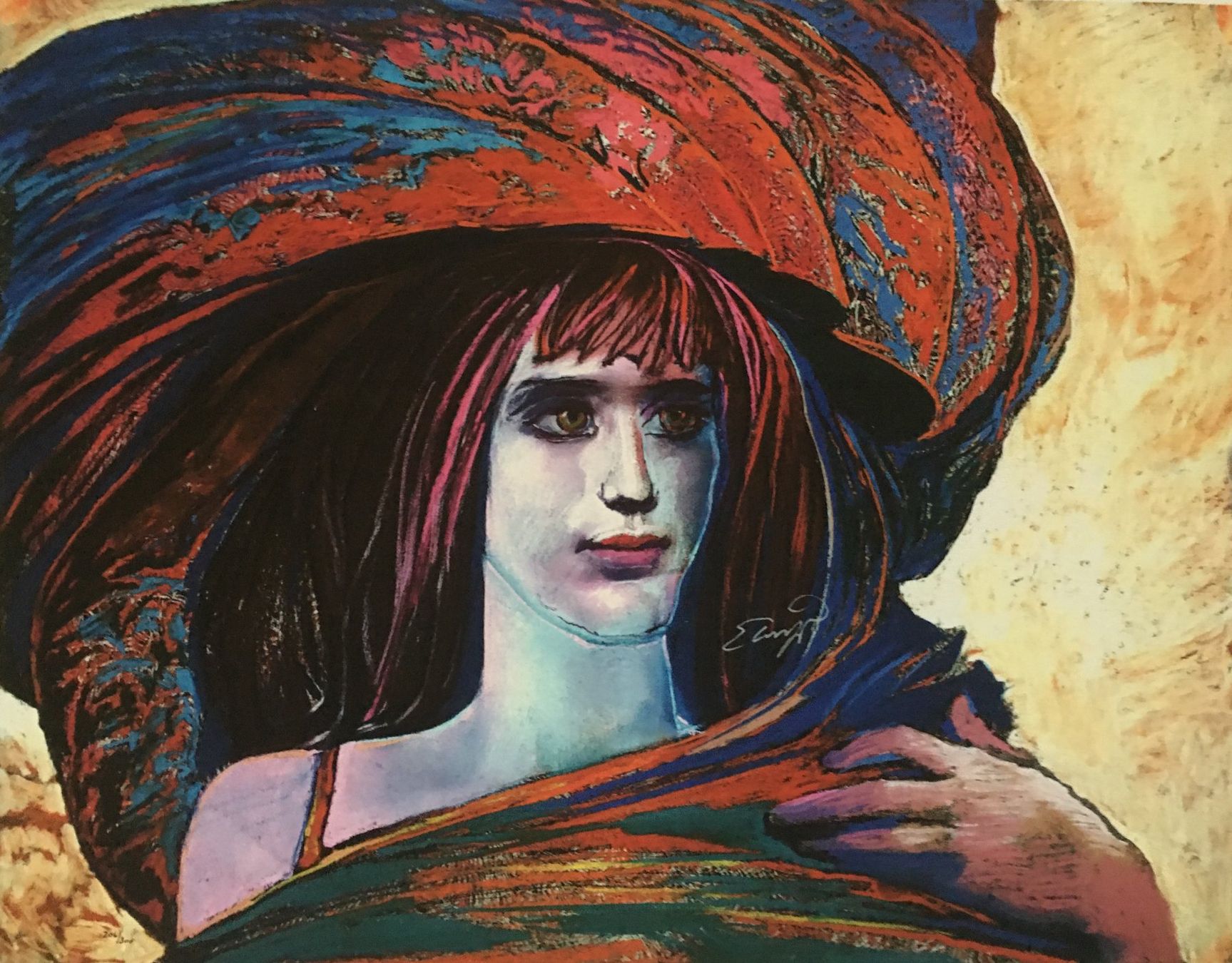 Grafica & Litografie: Ernst Fuchs     "Mädchen mit großem Hut"   GICLEE – Usato da Nennigkofen venduto da Sommersonnen