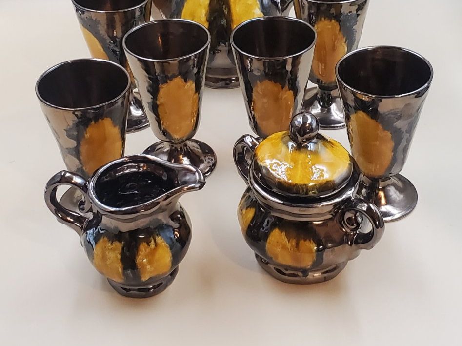 Service à thé/café céramique Vallauris bronze et jaune (D #39 occasion) à