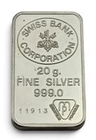 Swiss Bank Corp Silberbarren 20g 999.0 nummeriert Vintage