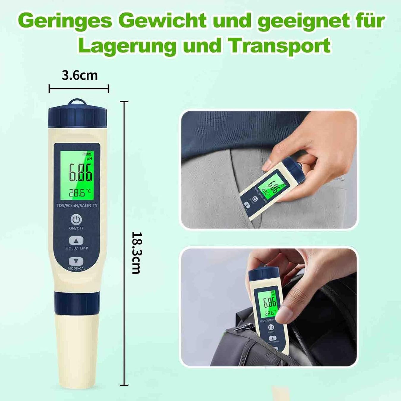 Misurare: PH-Messgerät - PH/Salzgehalt/EC/TDS/Temperatur-Multifunktion – Nuovo e nell'imballaggio originale da Châtelaine venduto da topshop.switzerland 9