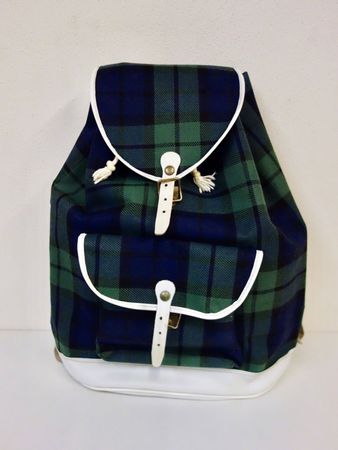 Vintage Kinder Rucksack Tartan grün Leder 60er 70er Jahre