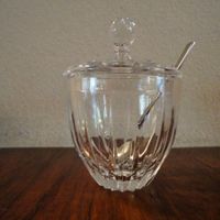 Kristall-Honigtopf mit Löffel - Vintage Glasdose Süss