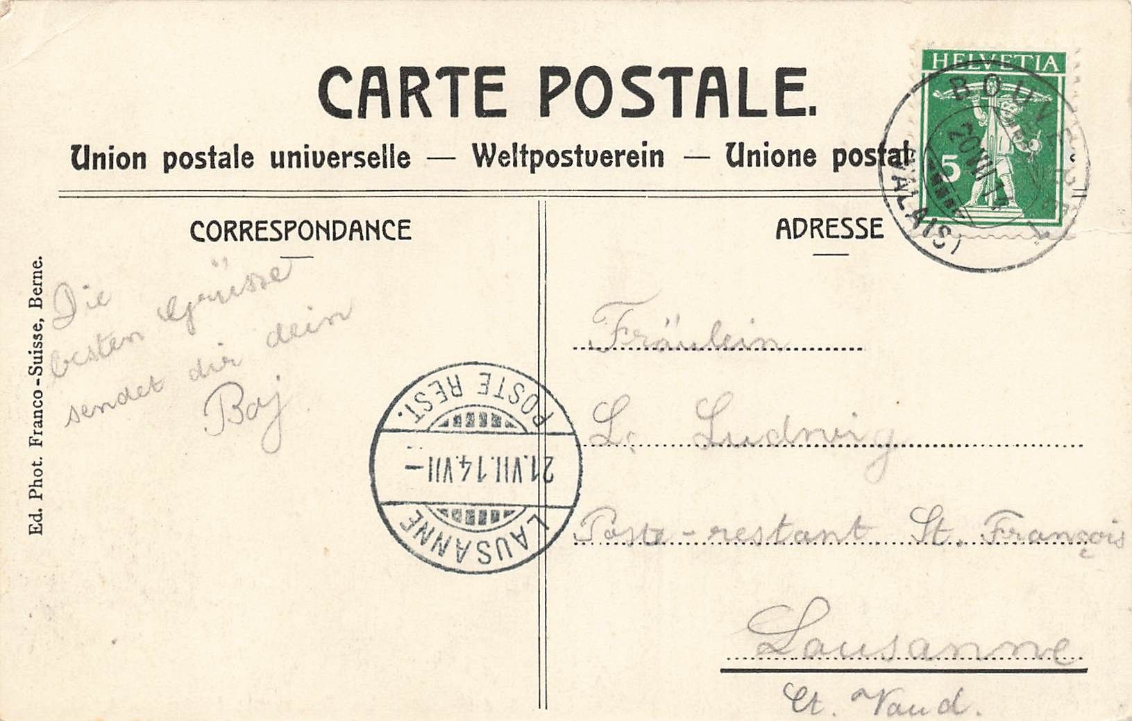 Cartoline postali: Le Bouveret hotel de L`Aiglon – Usato da Biasca venduto da Blenio71 1