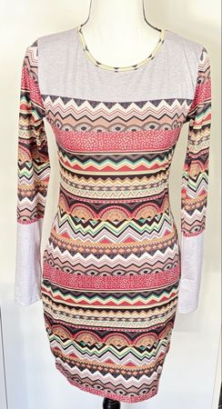 Buntes Sommerkleid Gr. S im Ethno-Look, Langarm, Polyester