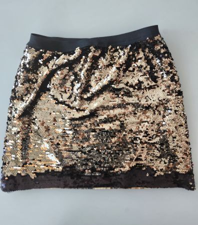 Jupe sequin paillettes dorées et brun, taille S