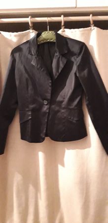 Festlicher Satin-Blazer, schwarz, Damen, Grösse S