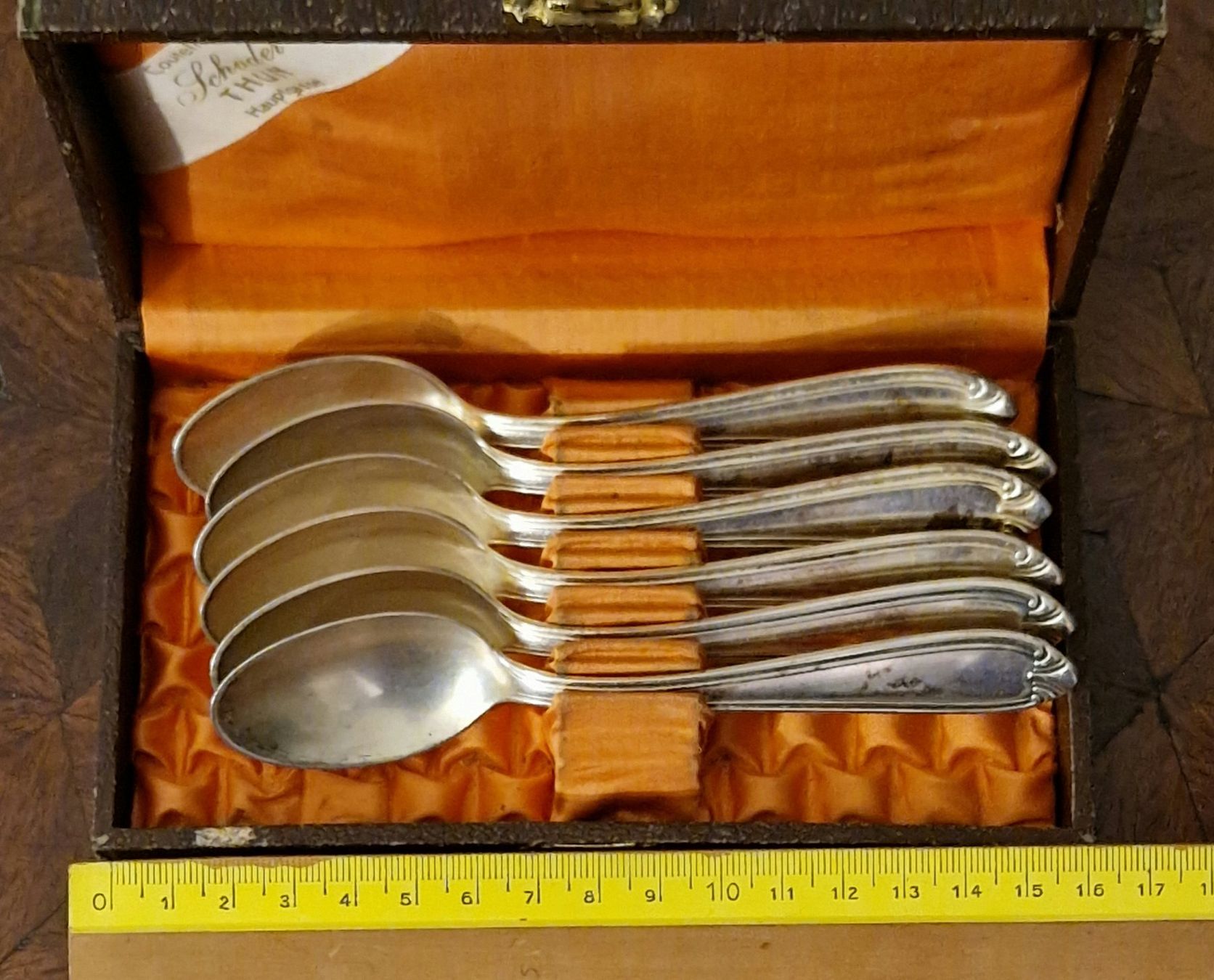 Cucchiai: 6 Kaffeelöffel im Besteckkoffer - Coutellerie Schoder Thun – Usato da Zürich venduto da silver-team 8