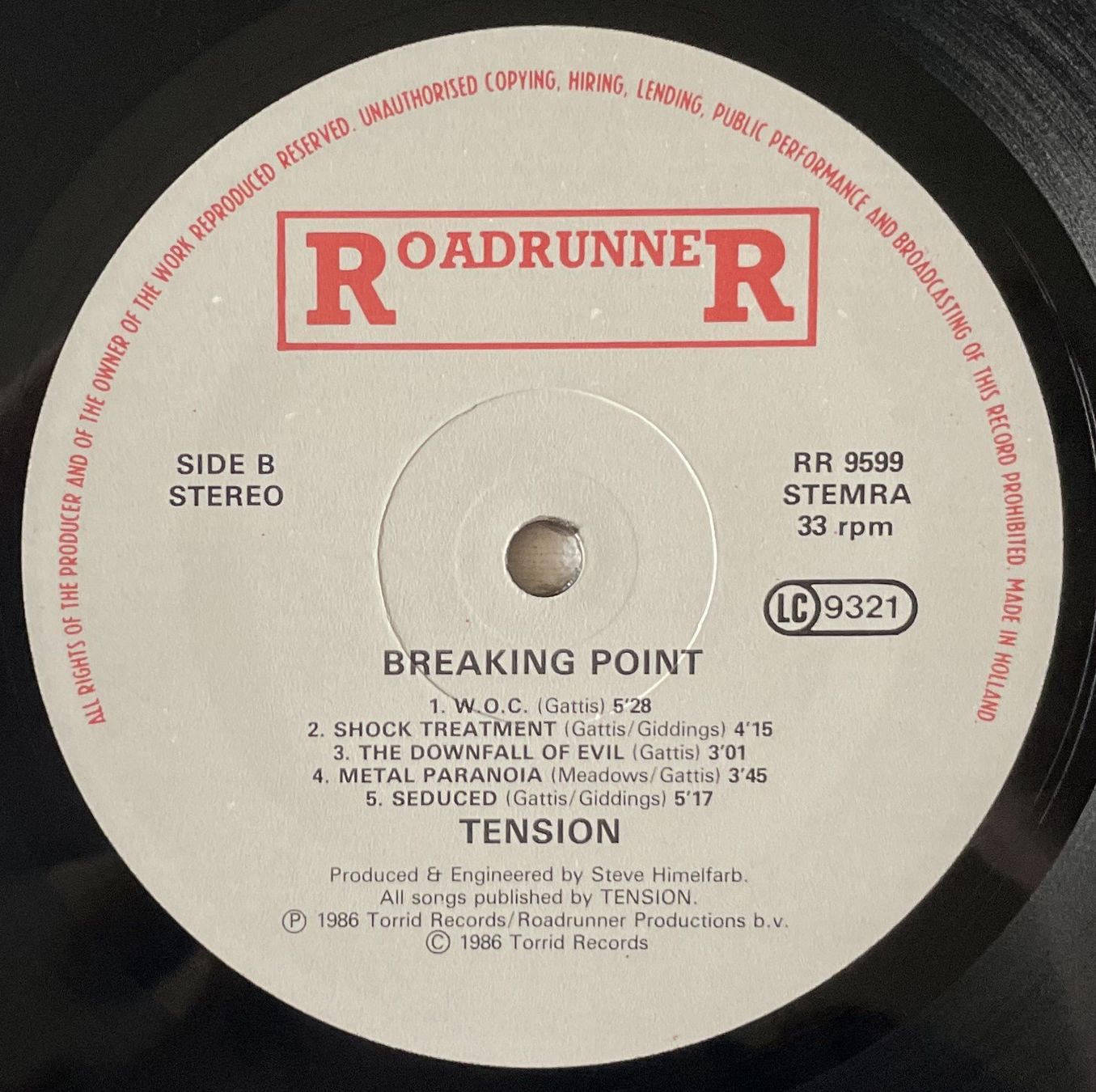 Vinyles: Tension – Breaking Point - LP - 1987 - First Press - OIS – D'occasion à Uster par Zardodel 5