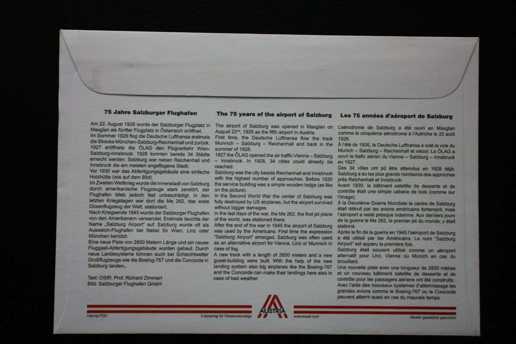 75 JAHRE SALZBURGER FLUGHAFEN 20. 4. 2001 Ersttag (Gebraucht) in ...