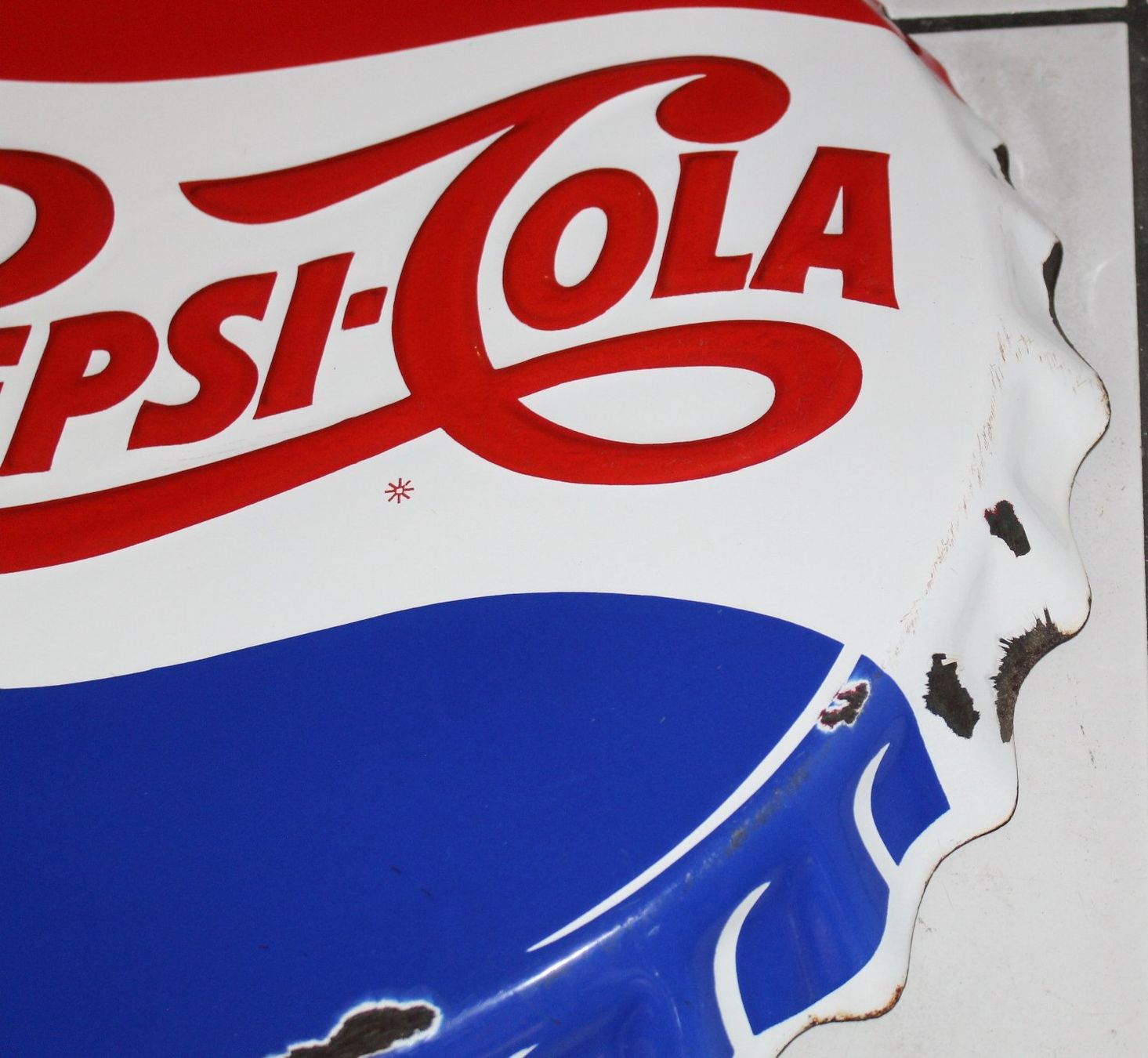 Pepsi Schilder: Pepsi Cola Kronkorken Emailschild 50s – Gebraucht aus Lüchingen von Aw67 2