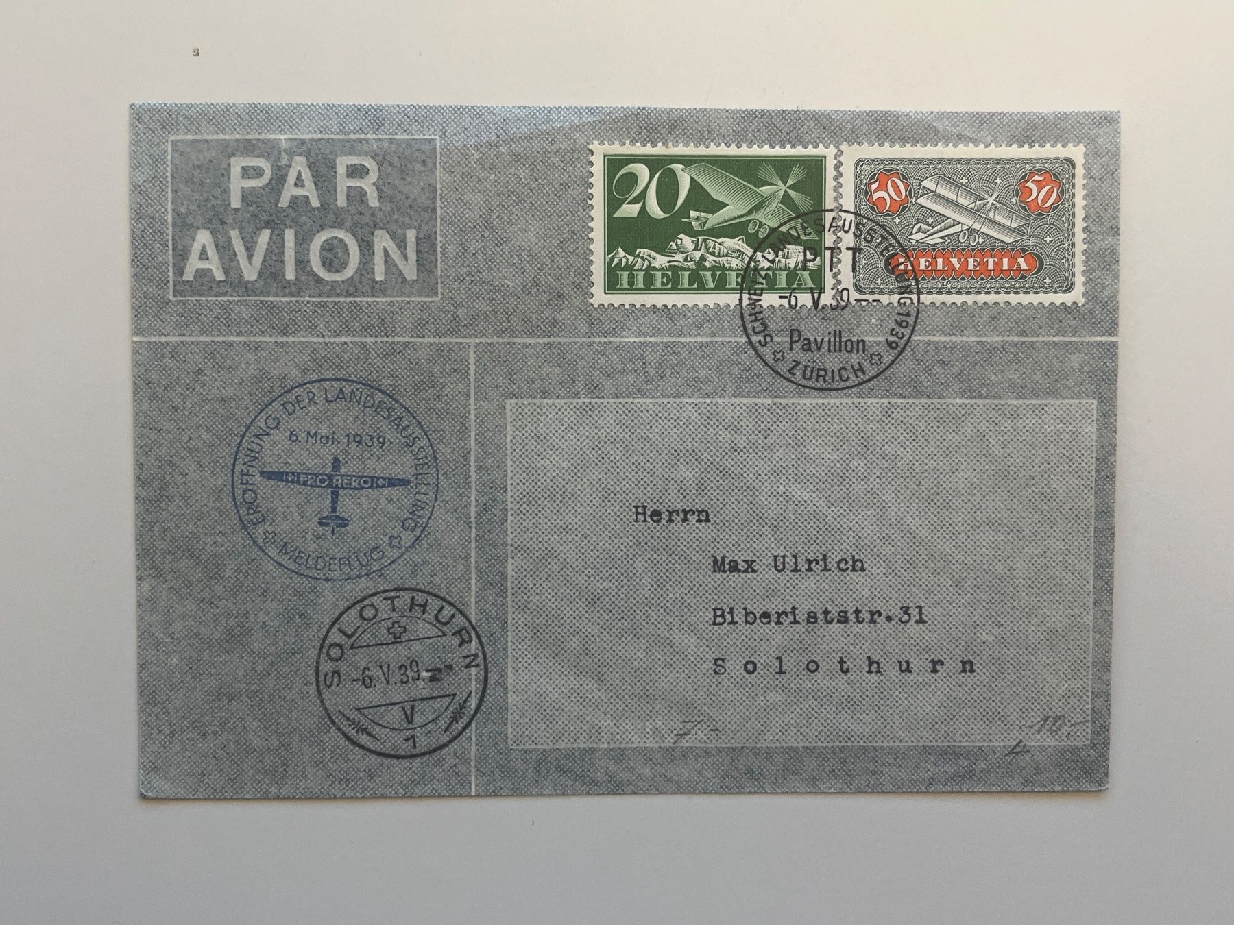 Tutti i francobolli: Ganzsache Schweiz Flugpost – Usato da Adliswil venduto da derrick0825