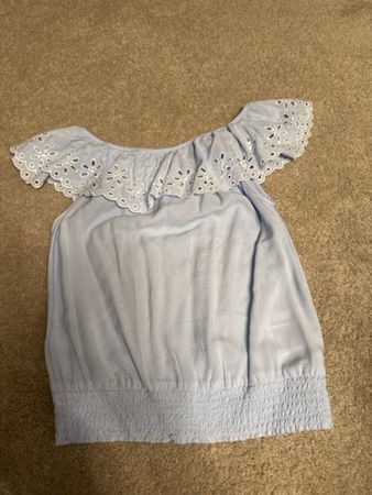 H&M Sommerbluse hellblau mit Stickerei Grösse 158