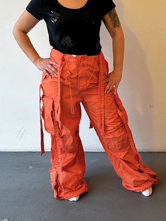 Trendige Cargo Hose, Y2K Style, Orange, Gr. 40 — Hingucker!