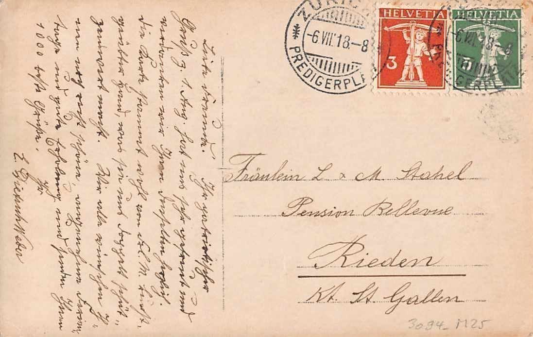 Cartoline postali: GRUSS aus ZÜRICH 1918 PREDIGERPLATZ – Usato da Winterthur venduto da SchatzchischtliWinti 1