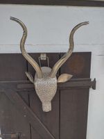 Dekoration Tierkopf Geweih Metall Silber 42cm
