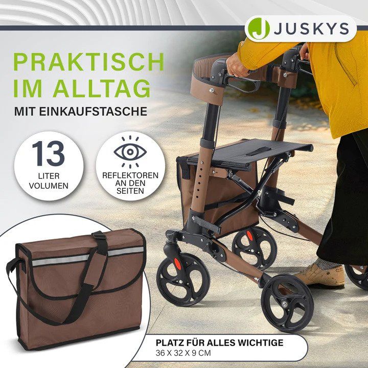 Gehhilfen: Aluminium Rollator klappbar Sitzfläche Einkaufstasche Braun – Neu und originalverpackt aus Kreuzlingen von DealBlitz 6