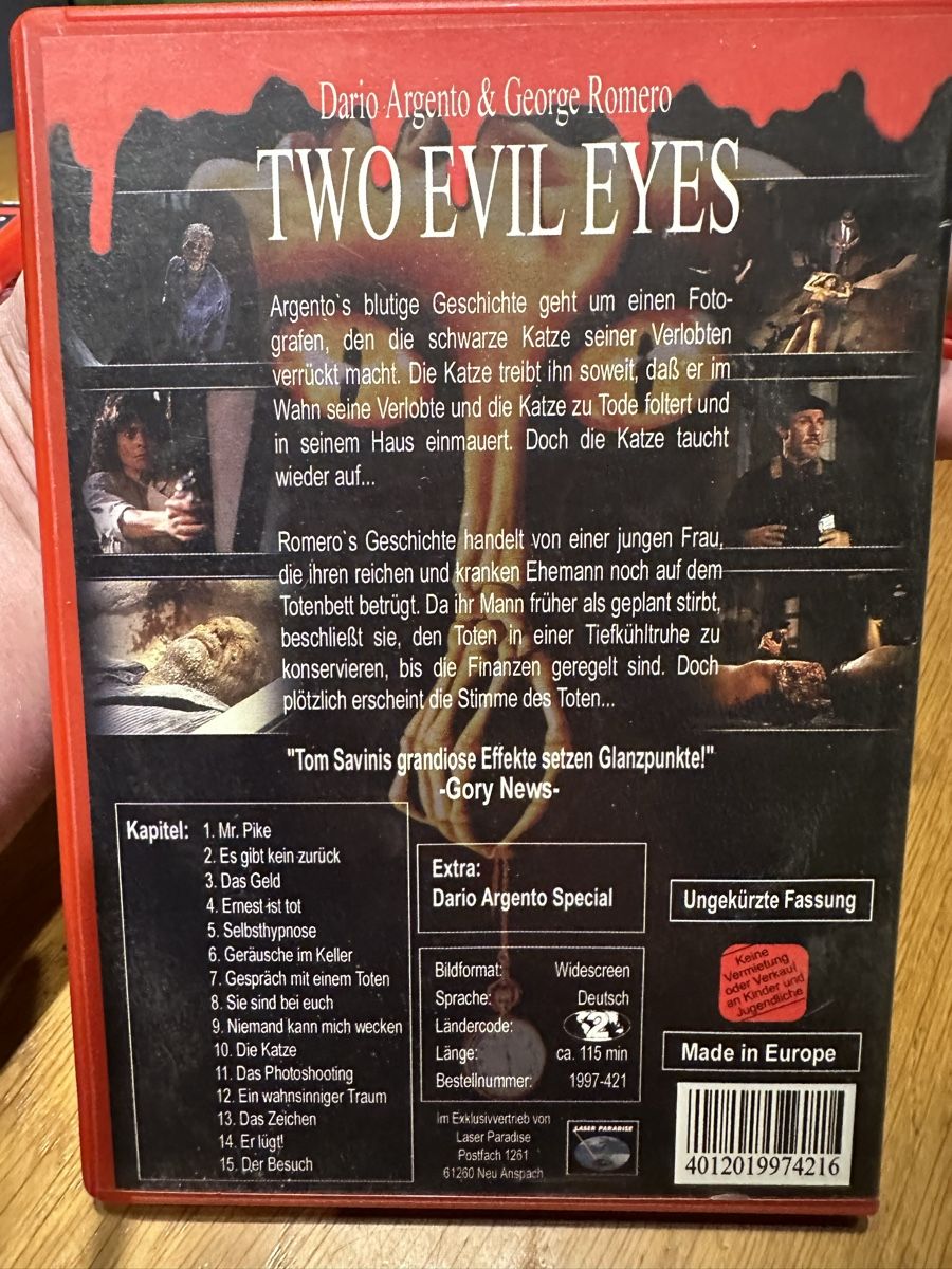 Tutti i DVDs: Two Evil Eyes, Dario Argento Red Edition DVD – Usato da Benken ZH venduto da Audi-erich 1