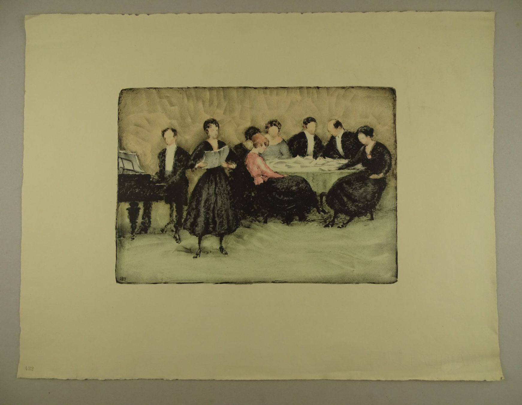 Grafica & Litografie: BURKHARD MANGOLD: HAUSKONZERT, LITHOGRAPHIE – Usato da Grüningen venduto da Kartensammler 1