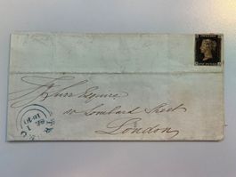 1840 One Penny Black (Plate 5) auf Brief nach LONDON