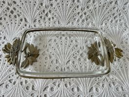 Vintage Glas Schale mit Messing Griff Sehr Dekorativ 1700 Gr
