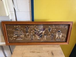 Batik Bild Fische Holzrahmen signiert guter Zustand