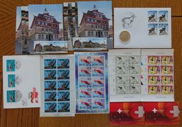 Kleinbogen mit Ersttagstempel und Steinbock + Bimetallmünze