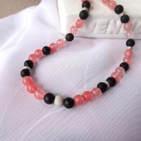 Collier  Cherry Quarz  Onyx  Silber 925   Halskette   NEU