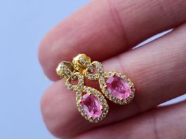Pink Saphir Ohrstecker, 925 Silber vergoldet, NEU!