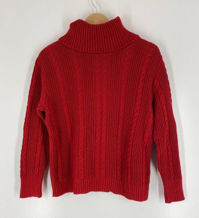 Strickpullover mit Rollkragen und Zopfmuster, Grösse 38
