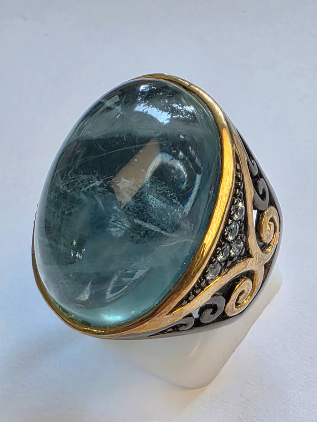 Ringe: Ring mit grossem blauem Fluorit Edelstein Grösse 61 – Neu (gemäss Beschreibung) aus Zürich von Bieter04 5