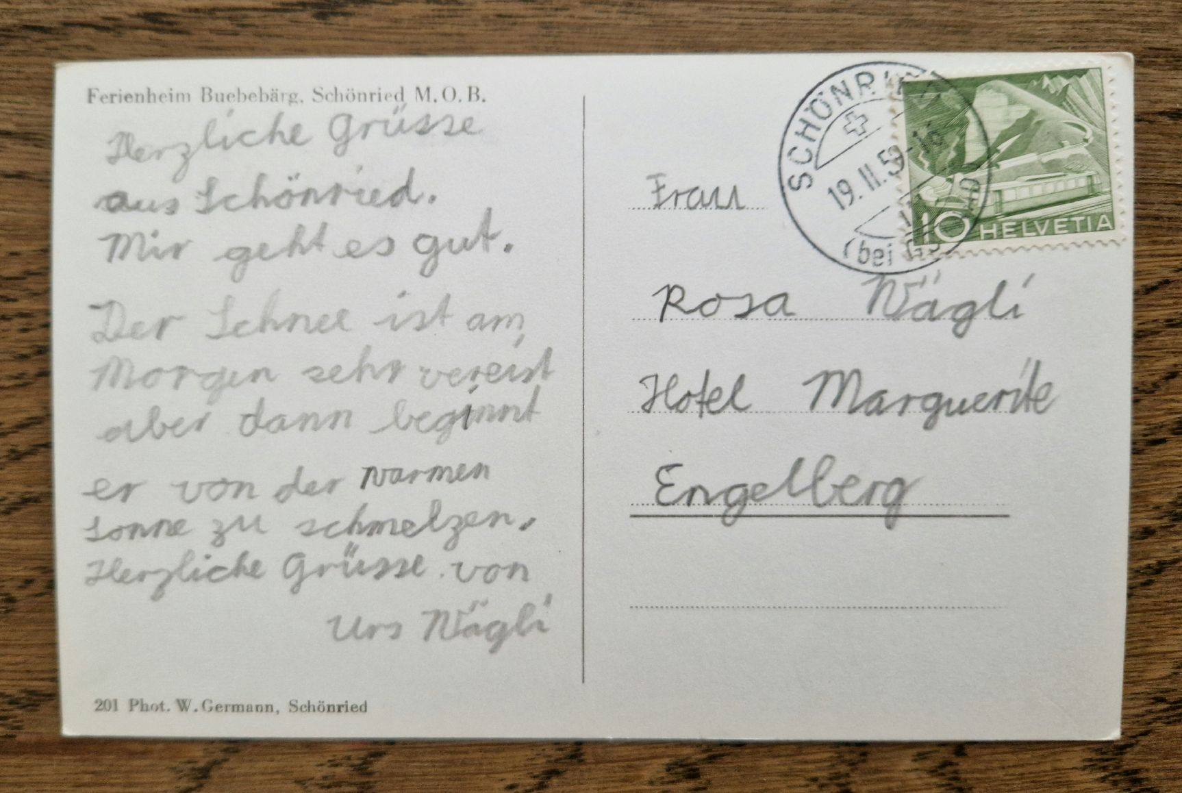 Cartoline postali: Ferienheim Buebebärg, Schönried 1959 – Usato da Ebikon venduto da Donar50 1