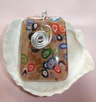 Pendentif Verre vintage, fleurs multicolores - élégant!