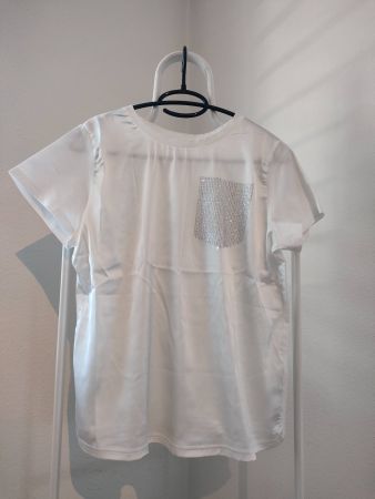 T-Shirt in Weiss mit silbrigem Motivprint