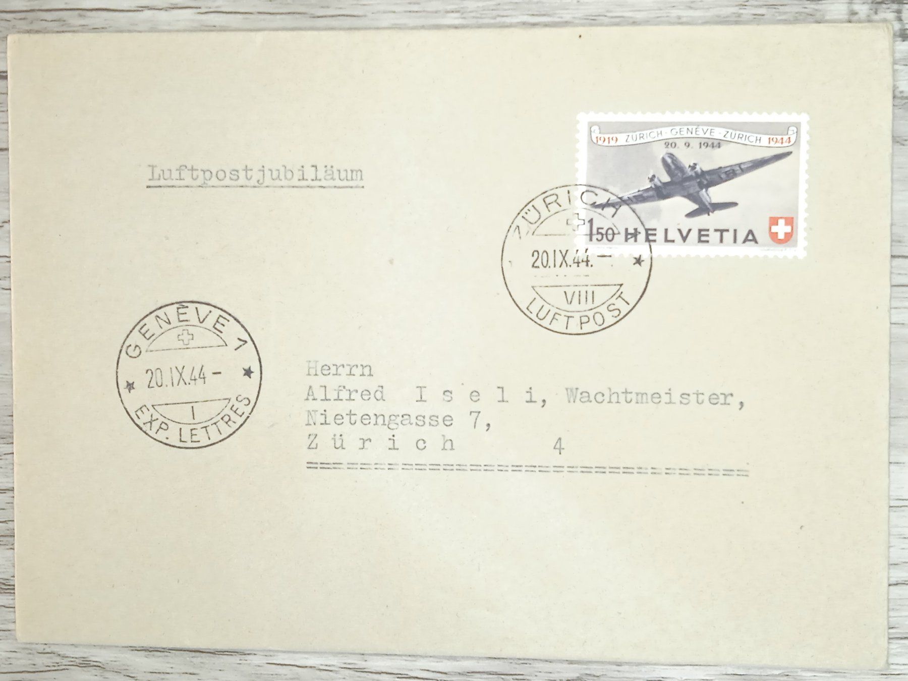 Tutti i francobolli: TR20 Enveloppe + Timbre Suisse 1944 – Usato da Cousset venduto da Patrick_Collections