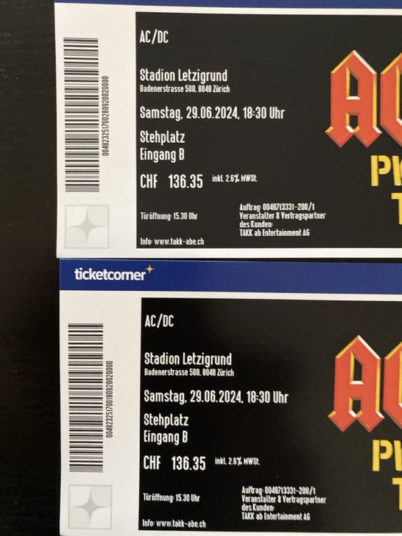 2 X AC/DC TICKET (Neu (gemäss Beschreibung)) in Spreitenbach für CHF ...