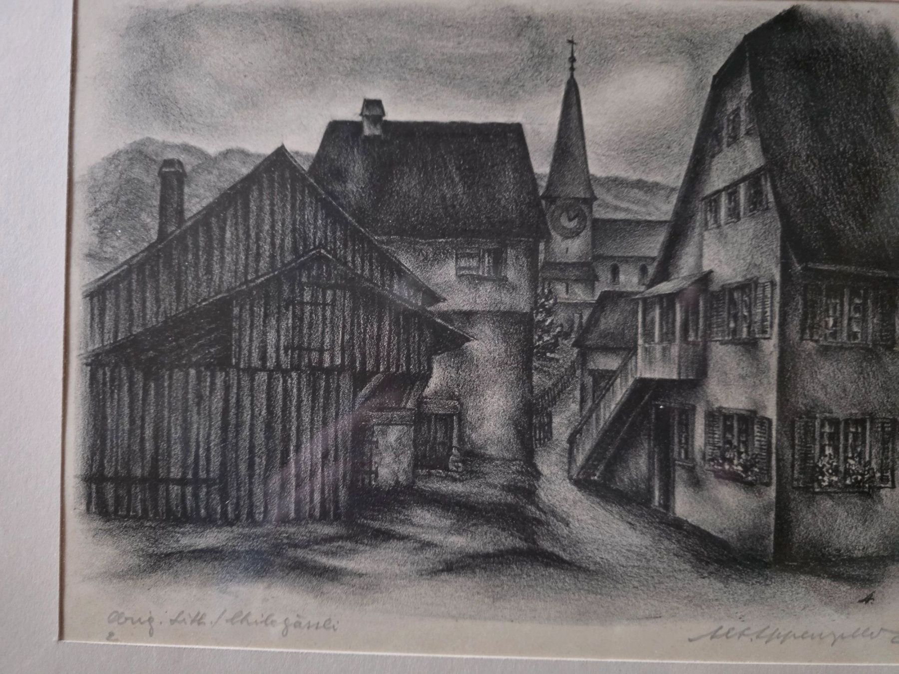 Grafiken & Lithographien: Litho Chilegässli in Goldrahmen – Gebraucht aus Walterswil BE von Lonitti 1
