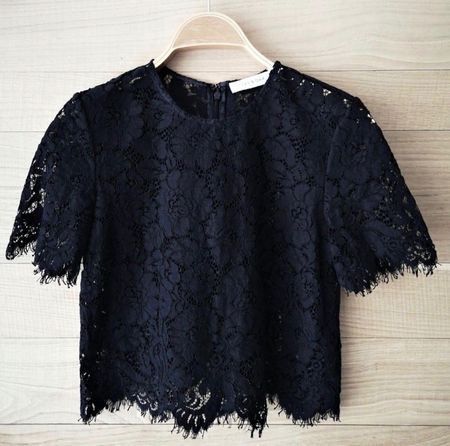 Croptop Shirt schwarz Spitze transparent Gr S wie Maje Zara