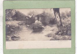 Kitsch Kunst 2 Kinder Babys Storch 1903