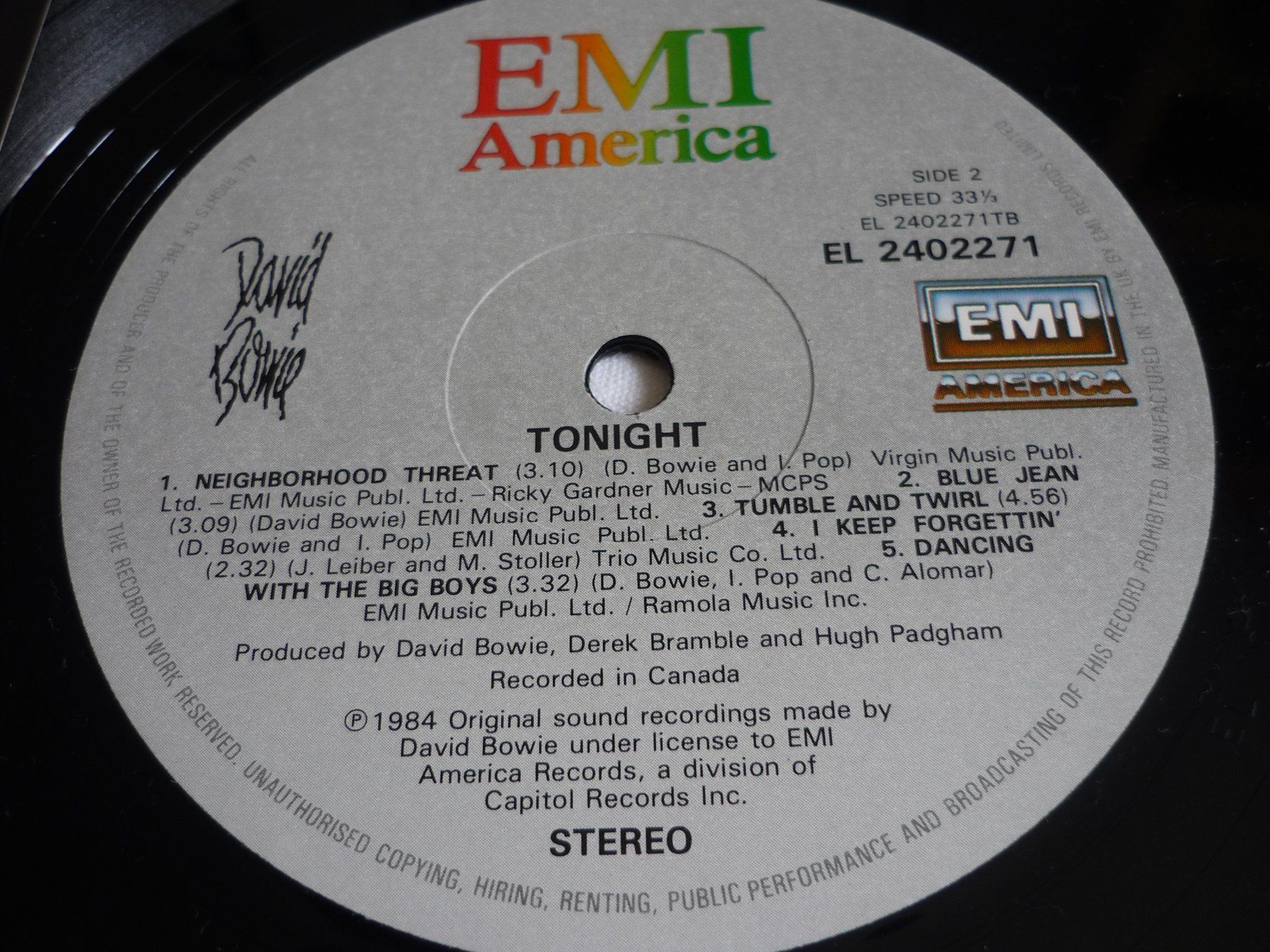 Dischi in vinile: 12" Vinyl - David Bowie - tonight – Usato da Beringen venduto da zzRegal 2