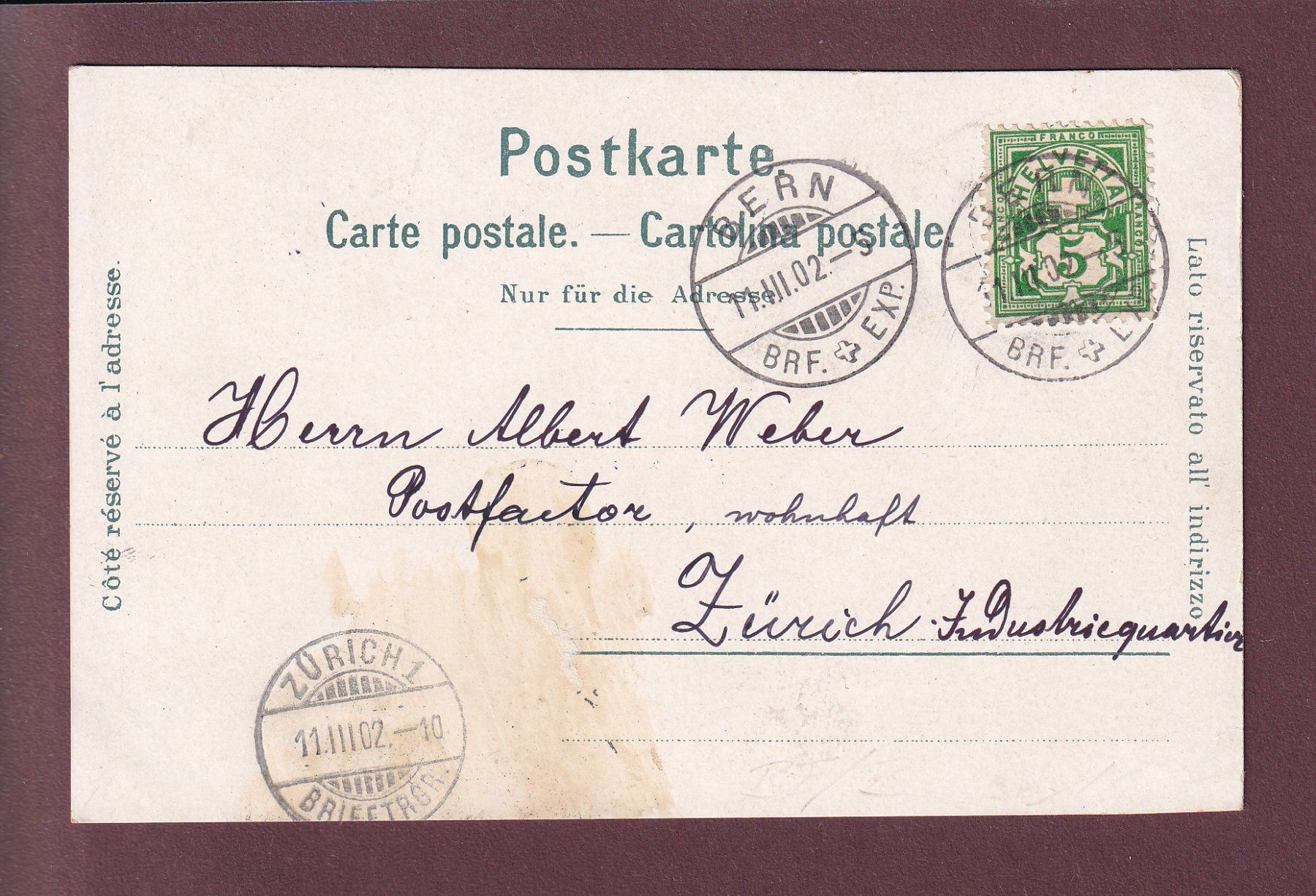 Cartoline postali: BERN - Bärengraben - 1902 Litho – Usato da Pully venduto da nicecards 1